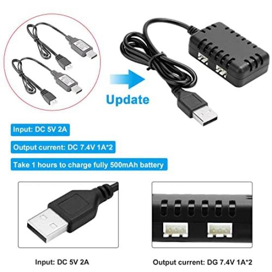 Crazepony 2-in-1 USB Balance Charging Cable with 1A XH-3P Connector Plug for 2S 7.4V LiPo RC Car Boat Rock Crawler FPV Drone Quadcopter