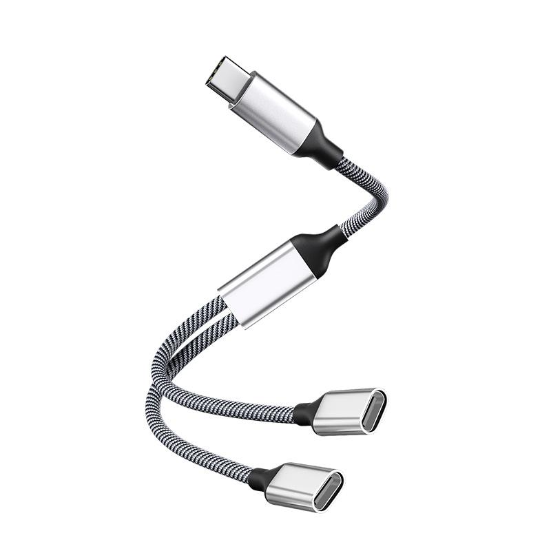2 in 1 Type-C Splitter Cable Dual Port Extension Cord Stable Signal OTG Data Sync Reverse Charging Wire For Type-C Devices