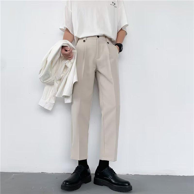 Suit pants men's Hong Kong style ins ruffian handsome straight slim nine-point pants autumn trend drape casual pants