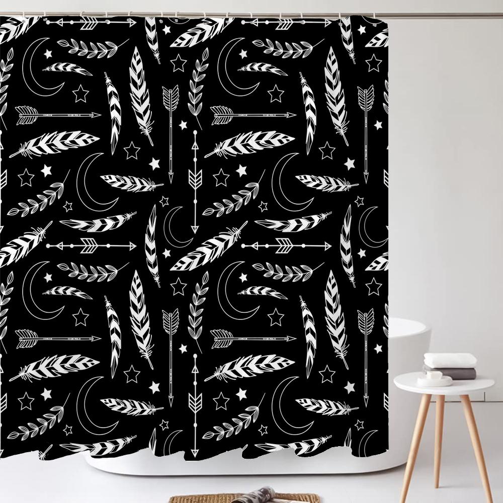 Bathroom Art Bohemian style Shower Curtain Medieval Minimalist Art Boho Polyester Fabric Bath Curtain 180x180CM with 12 Hooks