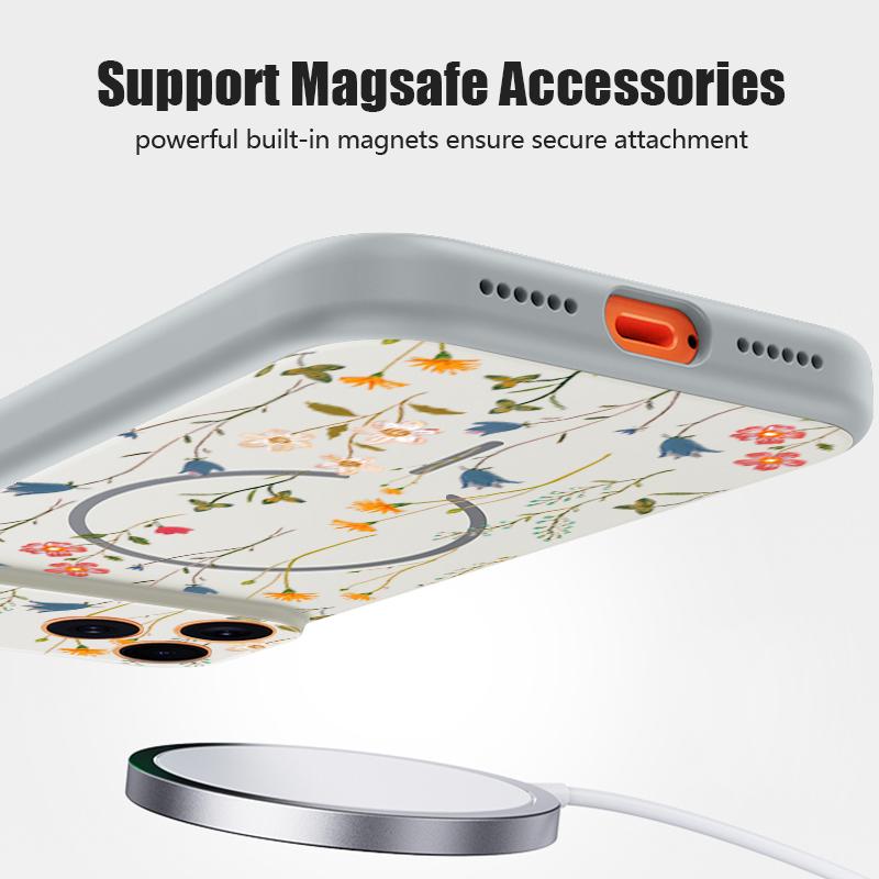 Line Rose Butterfly Floral Pattern Case For iPhone 17 Pro Max Magnetic For Magsafe Hybrid Slim Matte Cover For iPhone 16 15 14 13 Pro Max