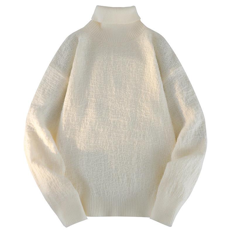 White Pullover Turtleneck Men's Knitted Sweater Autumn and Winter New Trendy Brand Loose Casual Student Sweater