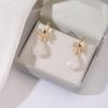 1 Pair Fashion Drop Shape Imitation Pearl Dangle Earrings For Women Cubic Zirconia Bow Tie Jewelry Wedding Accessories