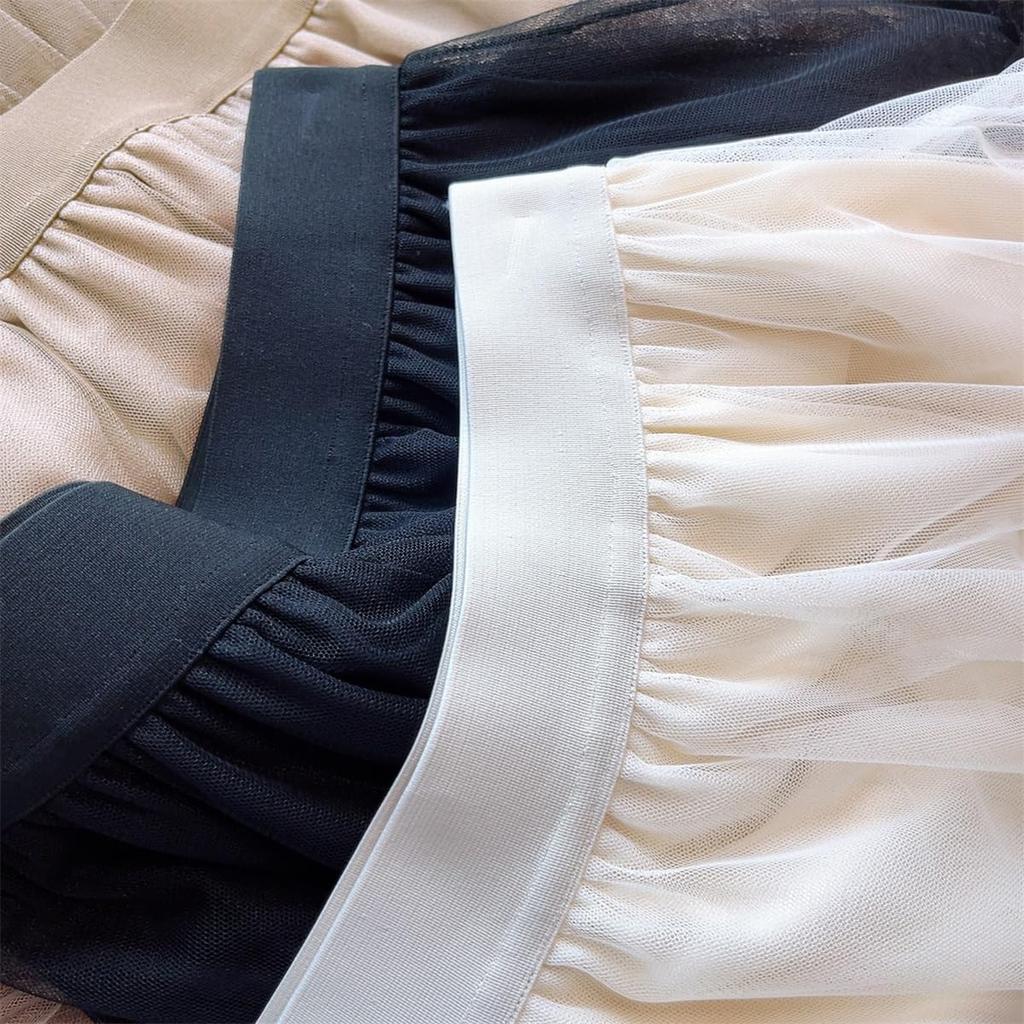 HOLRAFAN Long Tulle Elastic Perfect for Everyday and Available in Multiple Colors Women's Skirt, Elegant, Slimming, Waist, Lined, High-Waisted,