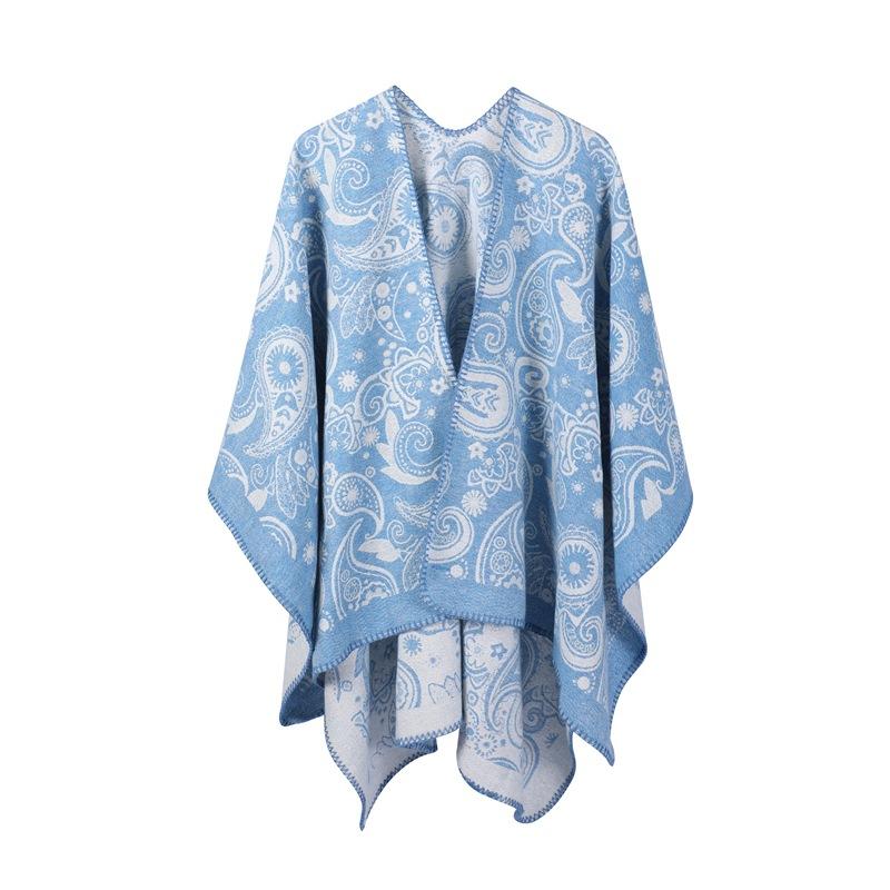 Direct supply cross-border foreign trade Europe, America, spring, autumn and winter 2025 new women s wool jacquard cashew flower shawl 165x130cm синий
