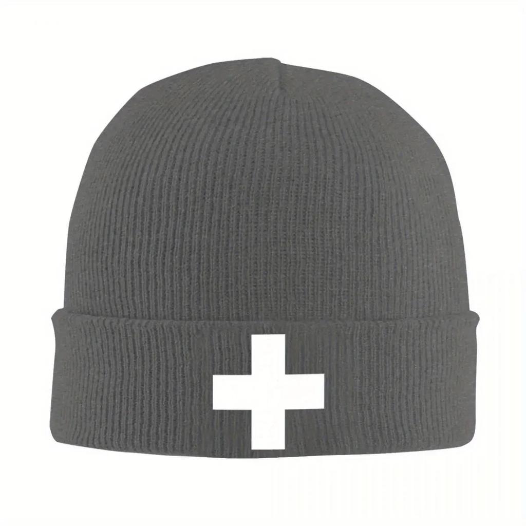 Neue Schweizer Flagge Mützen Modekappen Unisex Erwachsene Outdoor Sport Strickmütze Herbst Winter Muster Elastische Mütze