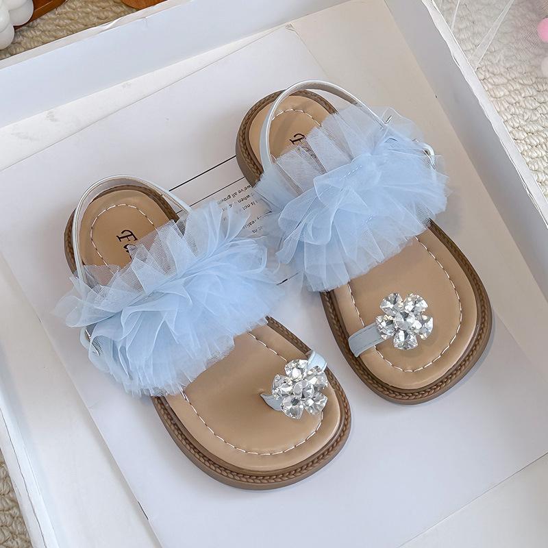 

Girls Mesh Open-Toe Sandals2026New Summer Flower Rhinestone Princess Sandals for Older Girls and Little Girls 26Inner Length16.4cm синий