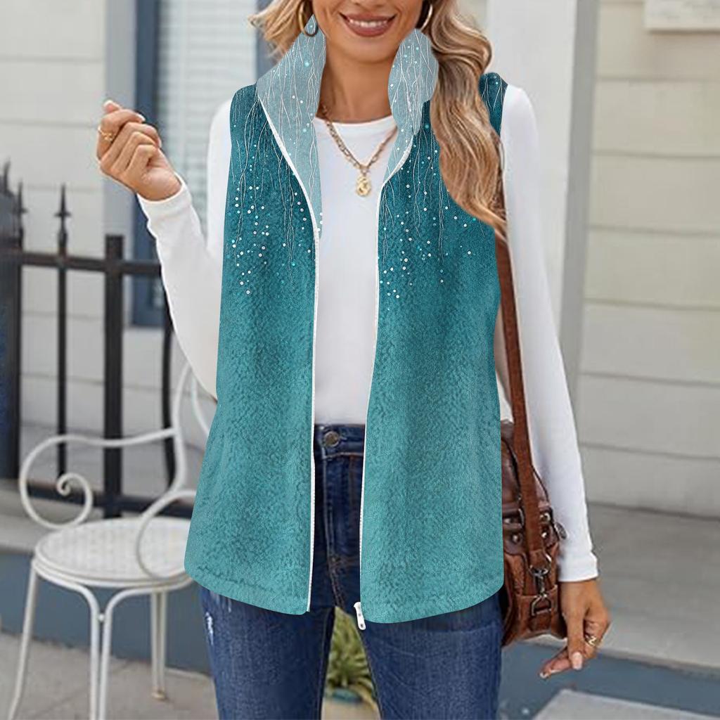 Women's Retro Printed Fashionable Warm Fleece Cardigan Vest Coat