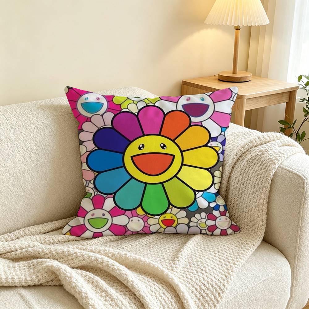 Takashi Murakami Flower Sunflower Square Double-Sided printed Pillow Case Bedroom Bedside Pillow Sofa Cushion Cover