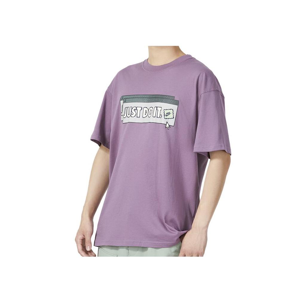 Nike Bawełniany T-shirt z nadrukiem alfabetu, oversize, z krótkim rękawem, męski, fioletowy FD1301-591