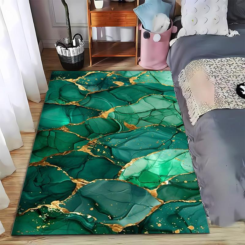 Green and Gold Marble Pattern Carpet, Modern Art Style Living Room Rug Suitable for use as an anti-slip for living room bedroom sofas