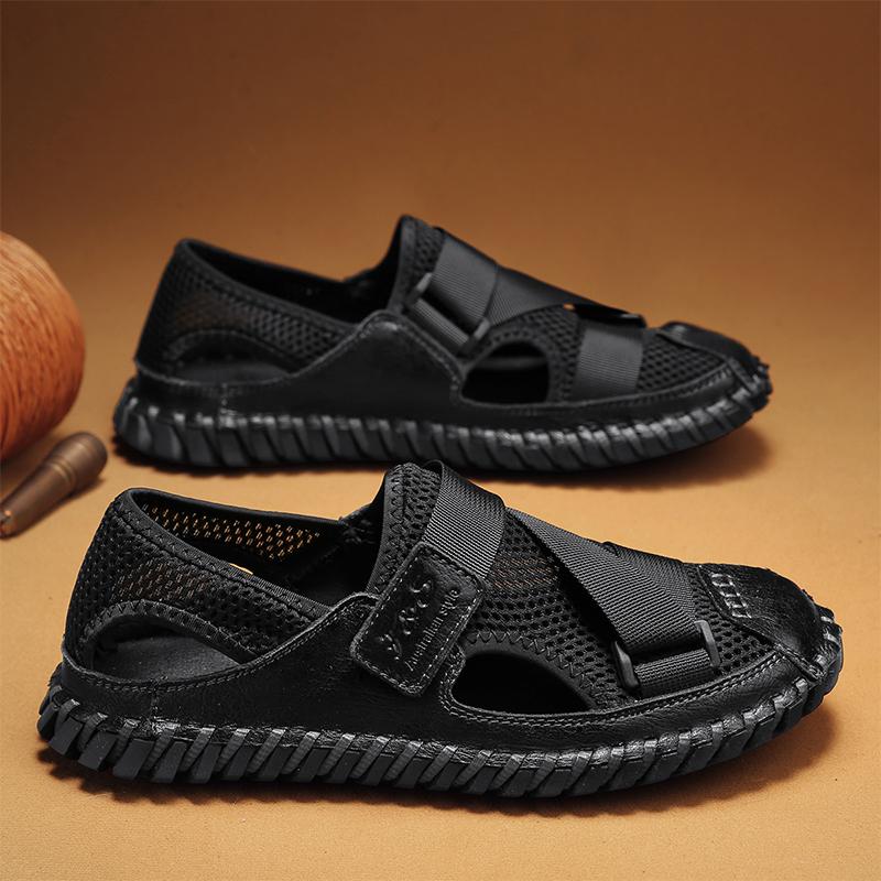 

Мода Мода Летние Мужские Сандалии Дизайнерская Пляжная Обувь Мужские Уличные Шлепанцы Спортивные Кожаные Дышащие Лоферы Роскошная Обувь на Плоской Подошве 38 чёрный