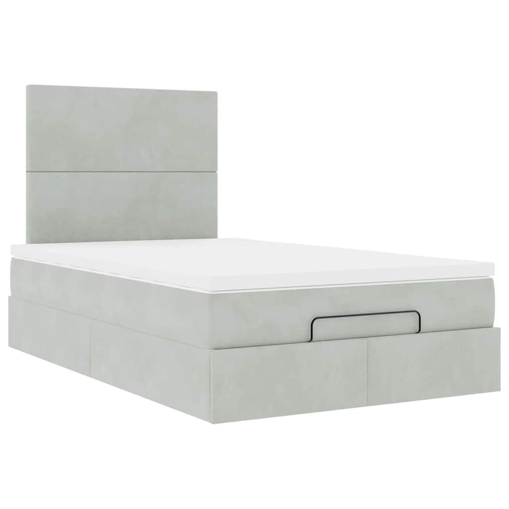Enjoy Restful Nights with This Ottoman Bed with Mattresses and LED Lights In Light Grey 120 X 200 Cm Velvet