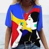 Ladies' V-neck T-shirt 3D Digital Printing Art Abstract Face Fashion Casual Trend Printed Short Sleeved Shirt