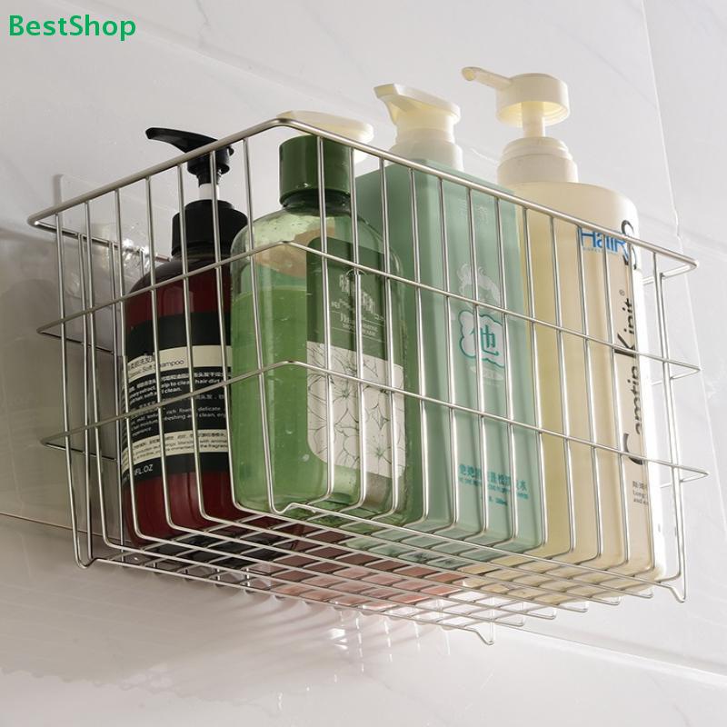 Stainless Steel Wall-Mounted Storage Basket - Adhesive Kitchen Organizer For Fruits, Vegetables & Bathroom Supplies