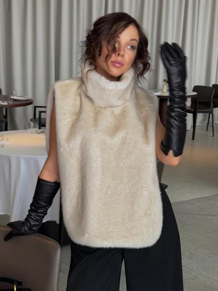 

Модний жилет із штучного хутра соболя, кроп-топ, осінньо-зимовий гольф, майки з еко-норки, безрукавка, куртка, пальто L бежевий