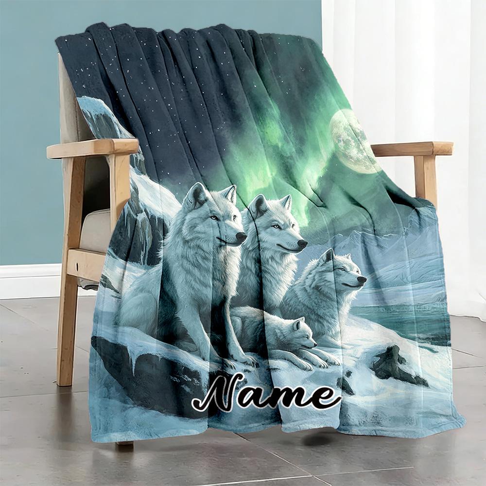 White Wolf Moon Customize Text Blanket Cozy Personalized Blanket Comfortable Great for Couch Sofa Picnics Bed Ideal for All Seasons