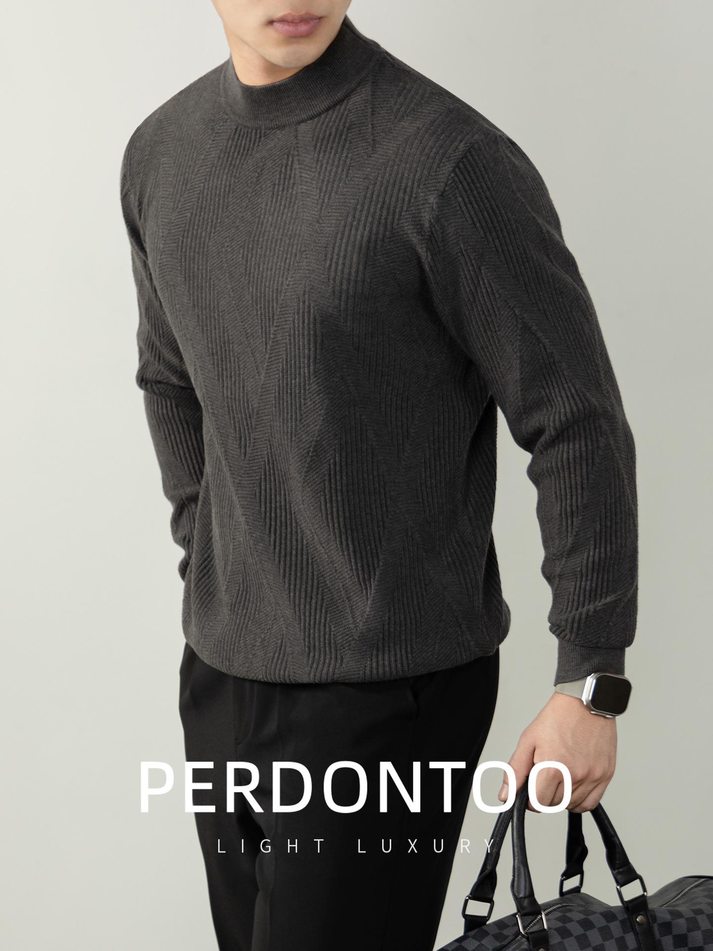 

2025 Men s Wool Lyocell Half-High Neck Sweater - Classic Versatile Knit Top M темно-сірий