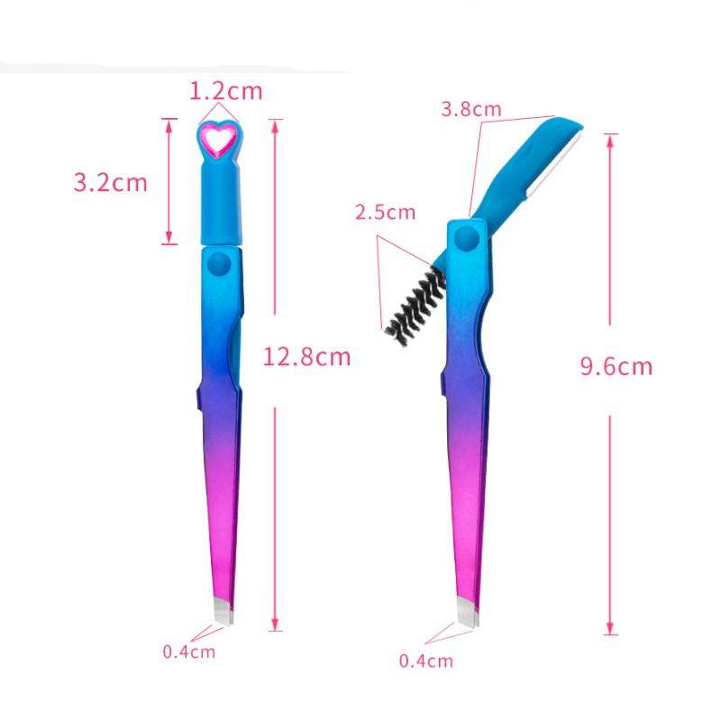 3 In 1 Eyebrow Clip Eyebrow Trimmering with Brush Multifunctional Stainless Steel Colorful Eyelash Tweezers Beauty Makeup Tools