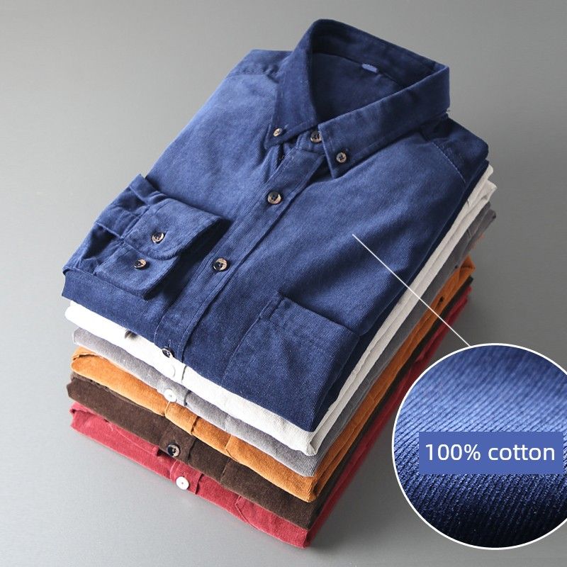 Export Tail Single Men's Cut Label Cattle Goods Pure Cotton Corduroy Shirt Long Sleeves Ins Handsome Export Original Single Men's Shirt