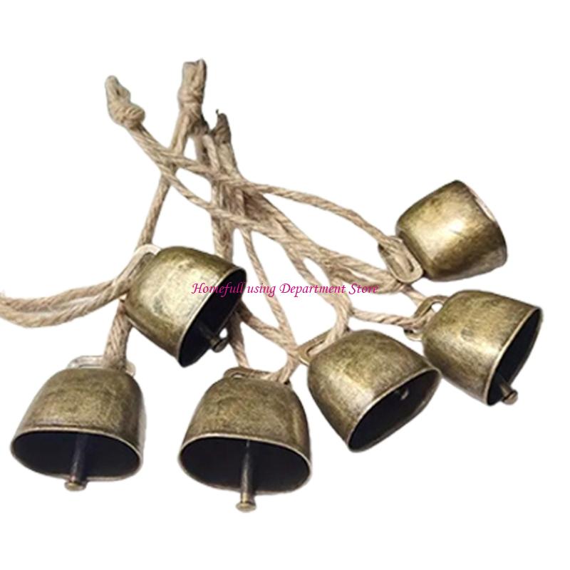 6Pcs Retro Metal Cowbell with Rope for DIY Projects and Wall Hanging Decoration