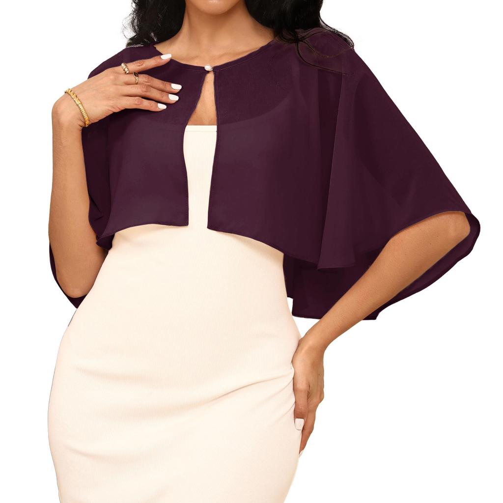 Round Neck Pearl Button Chiffon Shawl - All-Season European and American Style