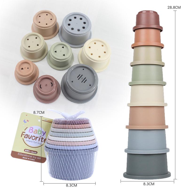 8pcs Set Rabbit&Hamster Snack Cups Stacking Cups Toy Mixed Color Plastic Nested Cups for Recognition Bath Play