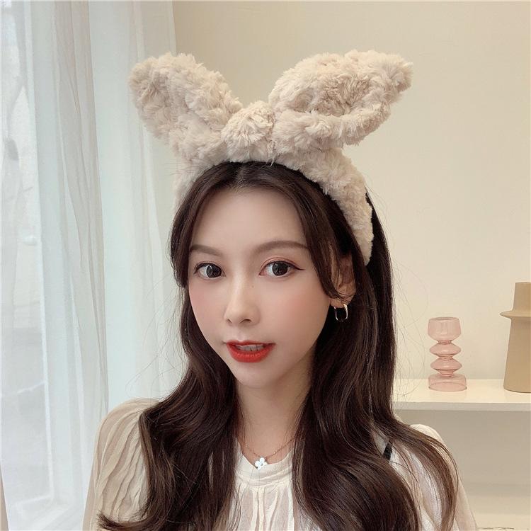 Autumn And Winter Big Bow Headband Ins Korean Style Three-Dimensional Rabbit Ears Face Wash Headband Hair Decoration Plush Headband Female