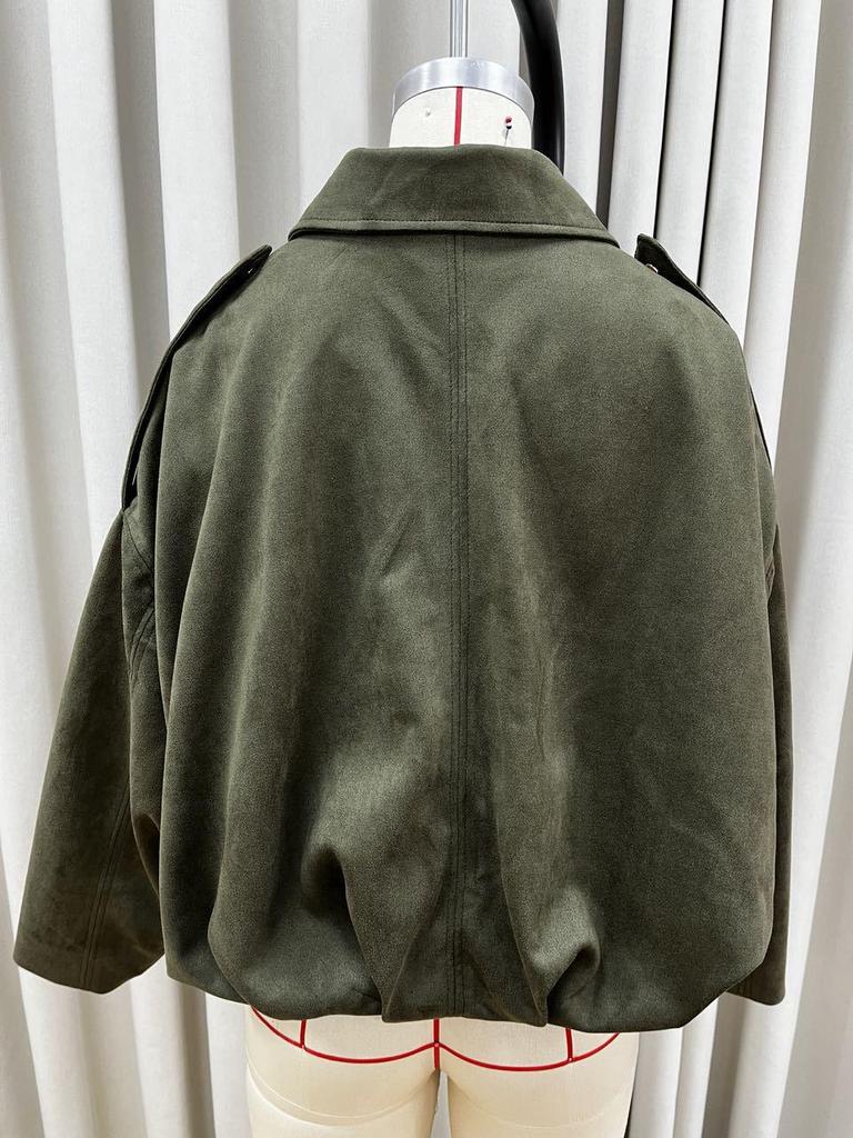 2025 Spring Bestseller: Green Suede Bomber Jacket Coat