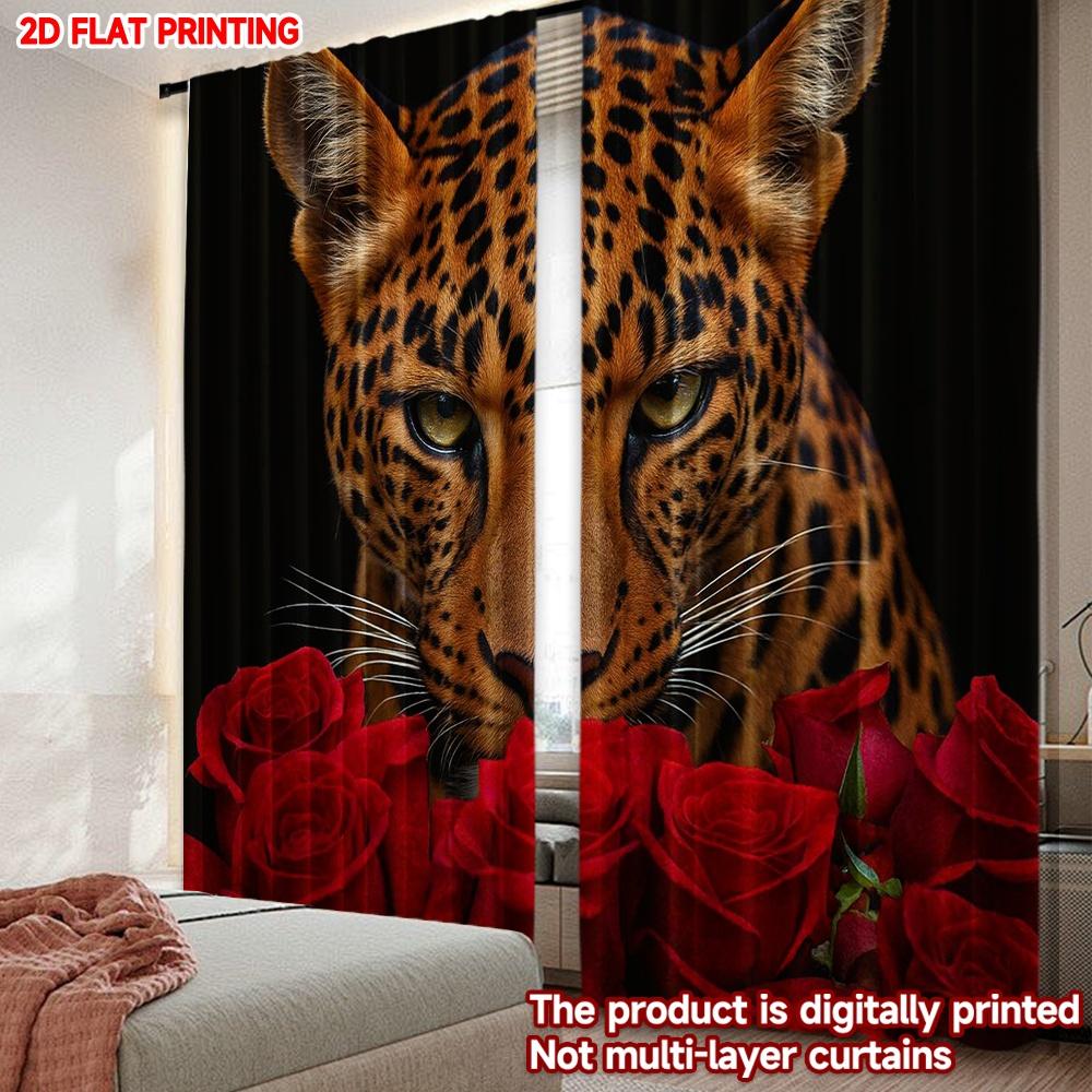 Set Of 2 Flat Printing Happy Valentine Day Party Curtains Leopard Digital Printed Polyester Drapes Curtain