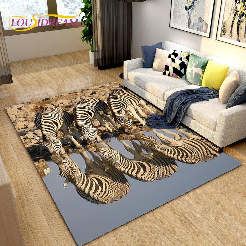 Wild Animal Zebra Area Rug Large,Carpet Rug for Living Room Bedroom Kitchen Doormat Decoration,Children Play Non-slip Floor Mat