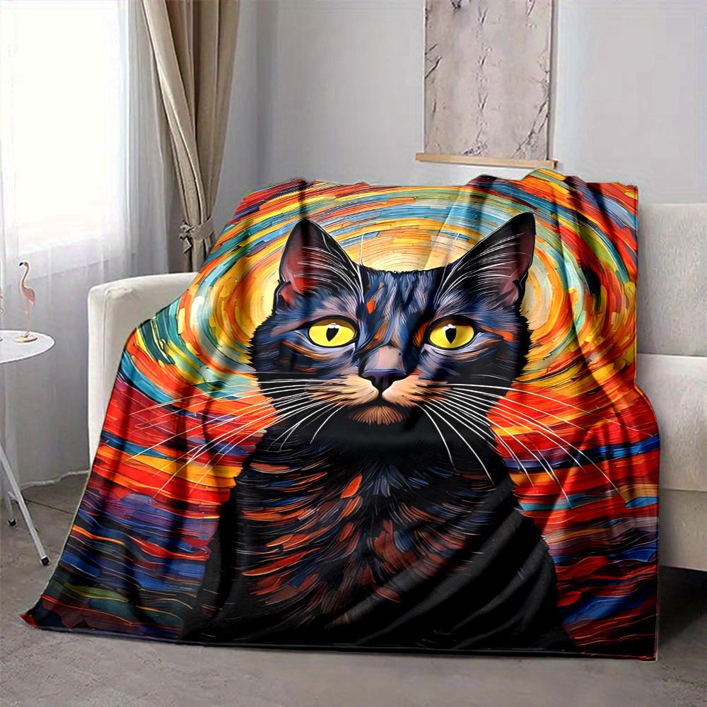 1pc Colorful Cat Art Soft & Warm Polyester Knit Blanket, Digital Printed, All-Season Throw for Napping, Traveling, Sofa yy250906020