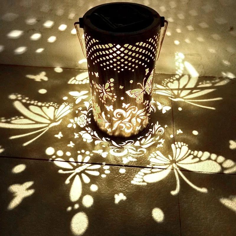 Butterfly Shadow Solar Light IP65 Waterproof Projection Solar Garden Light Solar Hanging Lantern Light Outdoor Garden Decoration