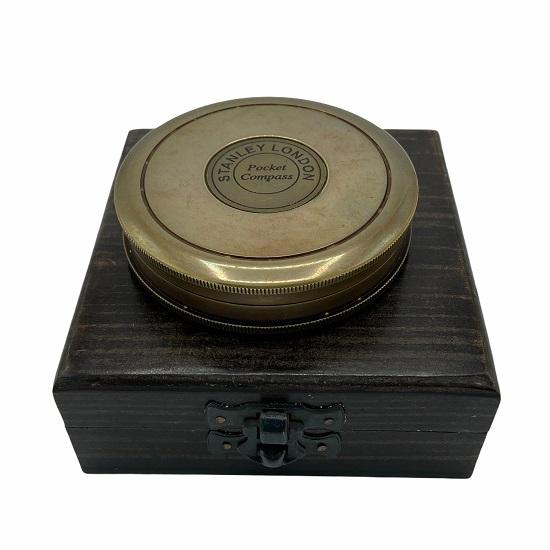 3" Large Bronze or Black Poetry Compass In Wooden Box