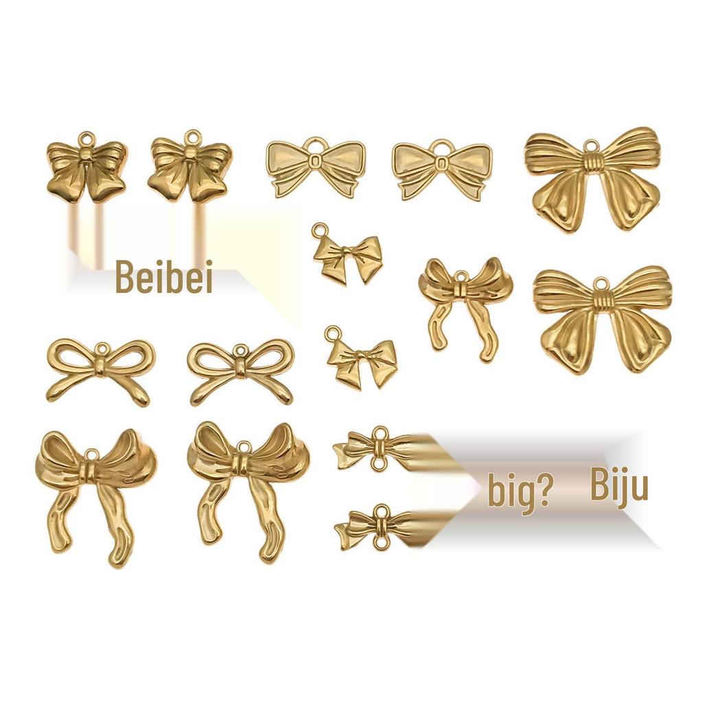 Gold Stainless Steel Bow Necklace & Bracelet Set - Versatile Pendant, Charm, DIY Earrings, Fashion Jewelry Accessories.