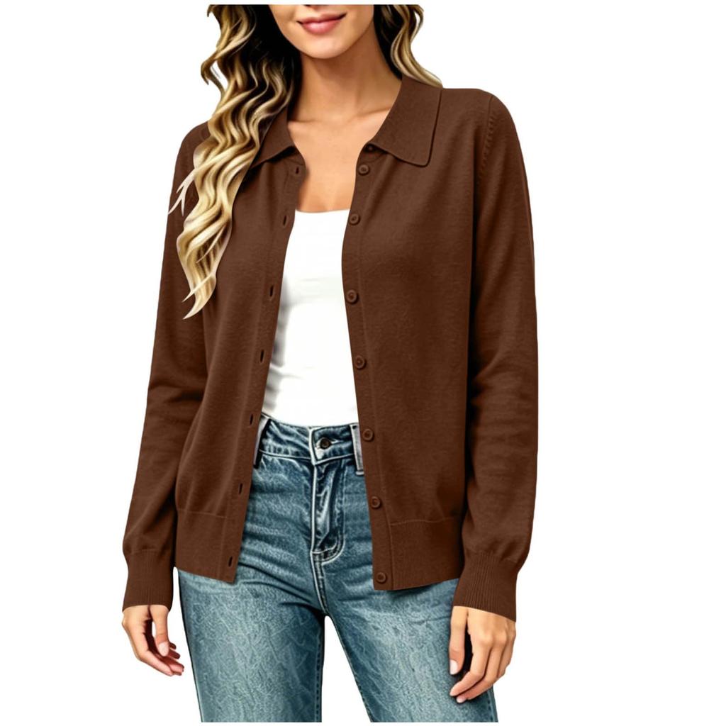Women Lightweight Button Front Cardigan Sweater Long Sleeve Collared Knit Top Casual Layering Shirt Suitable for Various Outfits