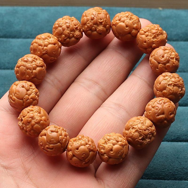 Carved Monkey Head Walnut Pi Xiu Bracelet Men Hand Polished Prayer Beads Wealth 15mm Single Ring