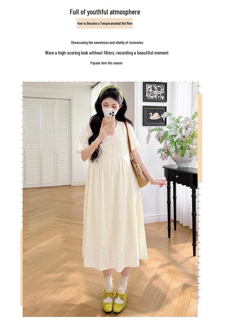 2026 Summer Gentle Style Embroidered Maternity Dress - Elegant, Slimming, and Age-Reducing