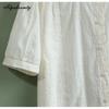 Korean Style Summer Women Sweet Blouse O Neck Embroidery Cotton Shirt White Beige Black Short Sleeve Solid Elegant Ladies' Blouse