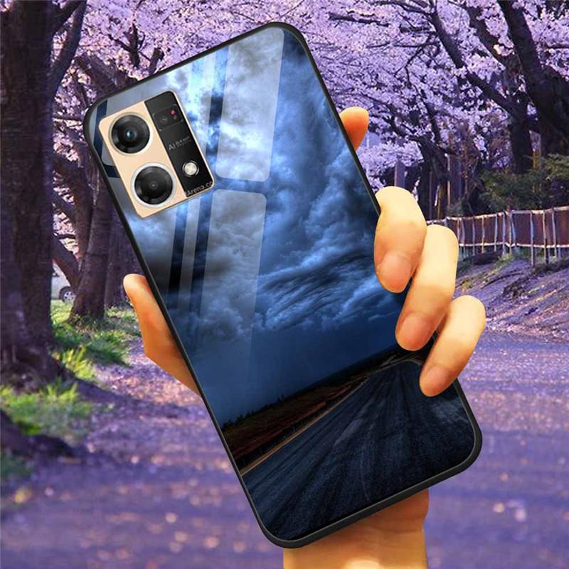 For Oppo Reno7 4G Case Fashion Tempered Glass Moon Star Bumper Cases for Oppo Reno 7 4G Phone Cases CPH2363 Luxury Funda Capa