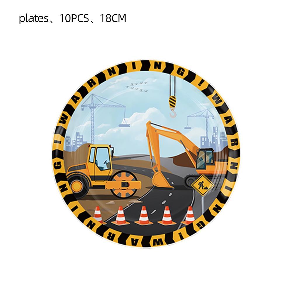 Disposable Paper Plates Cups Napkins And Tablecloth Set Excavator Themed Birthday Party Supplies