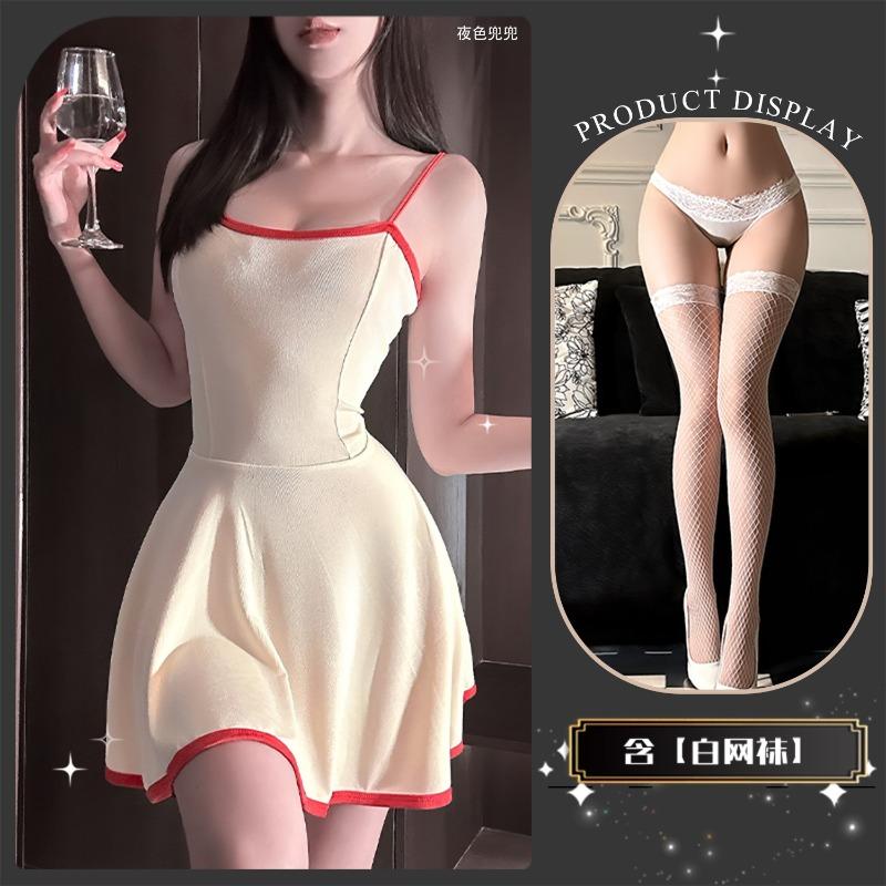 Sex underwear pure desire square neck suspender contrasting color dress temperament summer new design sense waist