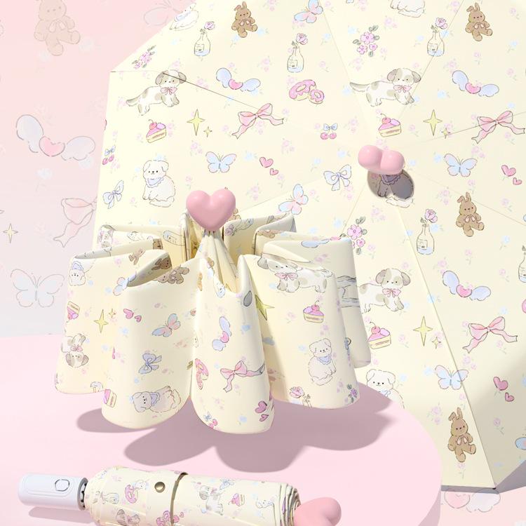 

Компактна квіткова серцевина Сонце та Дощ Парасолька для Жінок, Захист від УФ, Автоматичне Складання Floral Puppy - Manual 3-Fold, Sun/Rain Dual-Use