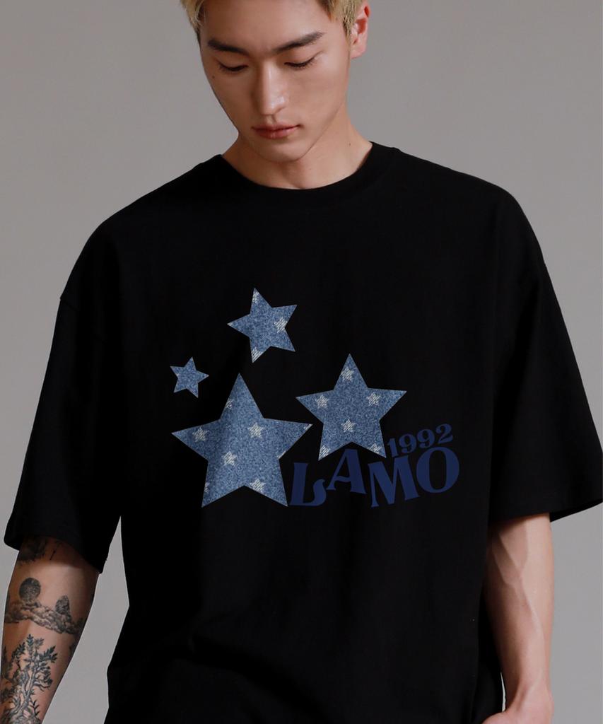 LIKE THE MOST Pattern Star Lamo Oversized Short Sleeve T-Shirt_Black