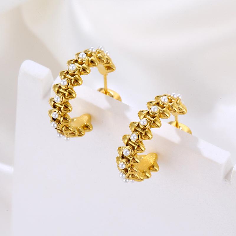 High-End C-Shaped Pearl Earrings: Women's Luxury Fashion Stainless Steel Trend