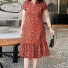 Women Summer V-Neck Casual Short Sleeve Floral Print Dress