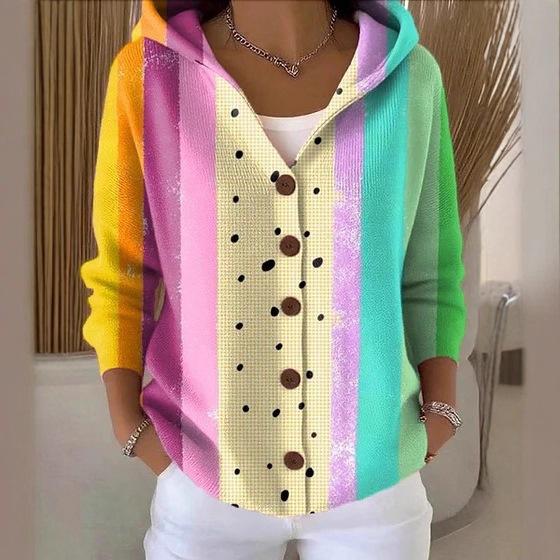 New V-neck button long-sleeved hooded sweater autumn and winter Christmas fashion personalized coat women
