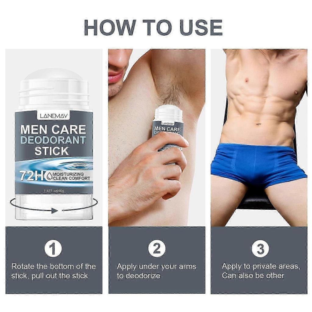 72H Moisturizing Men's Cace Deodorant Stick - Natural Ingredients, Reduces Groin Friction, Clean Comfort, Stay Fresh 40g/1.41oz Less