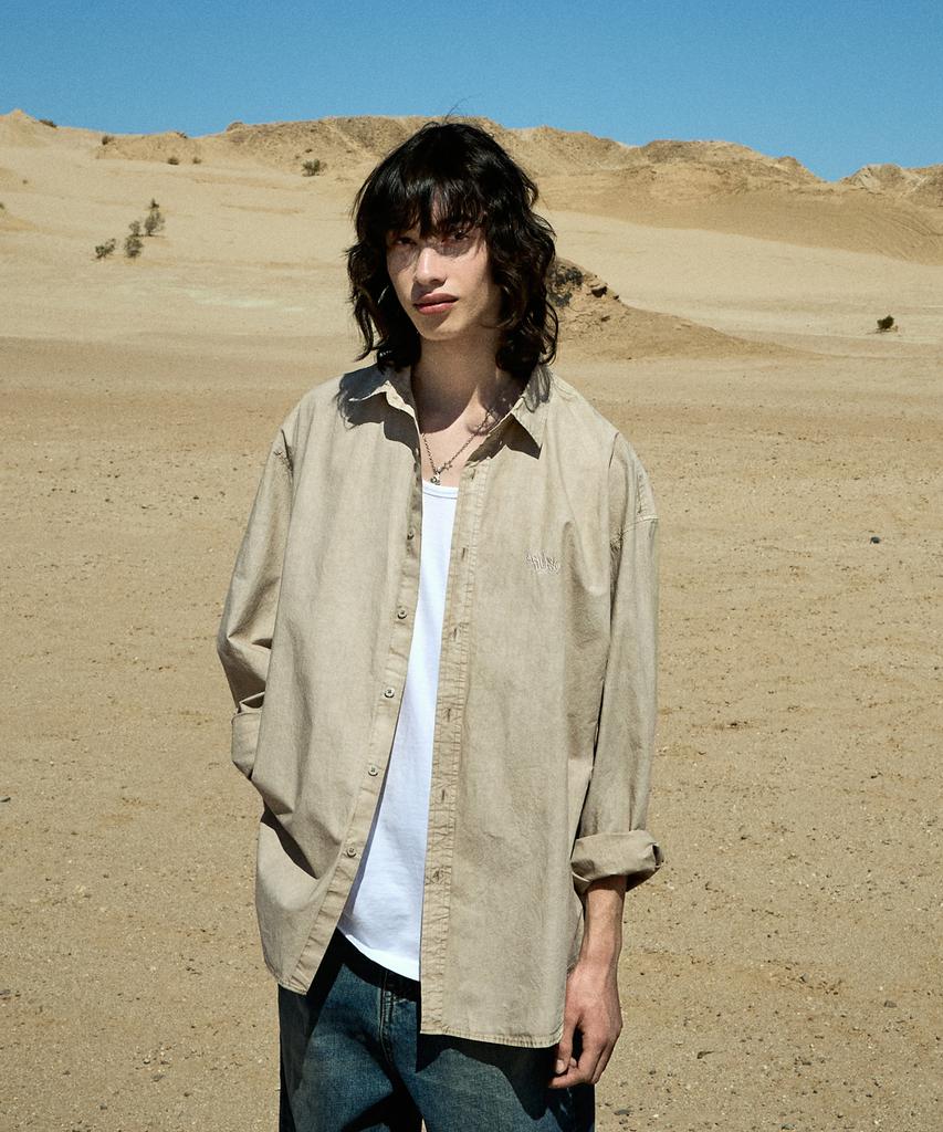 Peullukeu Slam Logo Pigment Washed Shirt Beige Fls207