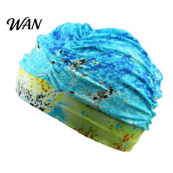 Cloth Swim Cap Swimming Pool for Women, Breathable Colorful Ruffle Large Head Cap, Elastic Ear Protection Short Long Hair Bathing Hat
